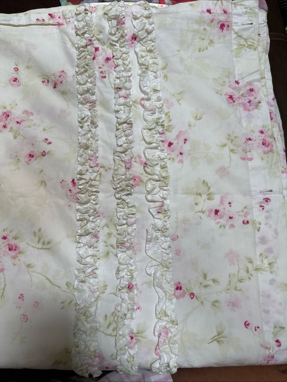 Simply Shabby Chic Cherry Blossom  RUFFLES  Pink Floral White Shower Curtain